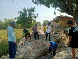Warga, Pemdes dan Bhabinkamtibmas Gotong Royong Perbaiki Jembatan Rusak di Rancamulya Indramayu
